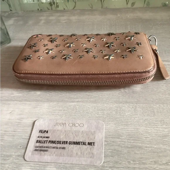 Jimmy Choo Pink and Silver Wallet with Star Embellishments